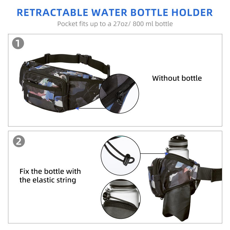 NOOLA Fanny Pack Waist Bag for Men Women  Lightweight Waist Pack with Water Bottle Holder  Adjustable Belt Bag with Multi-Pockets for Hiking  Dog Walking  Outdoor  Cycling  Running  Travel  Floral - Image 3